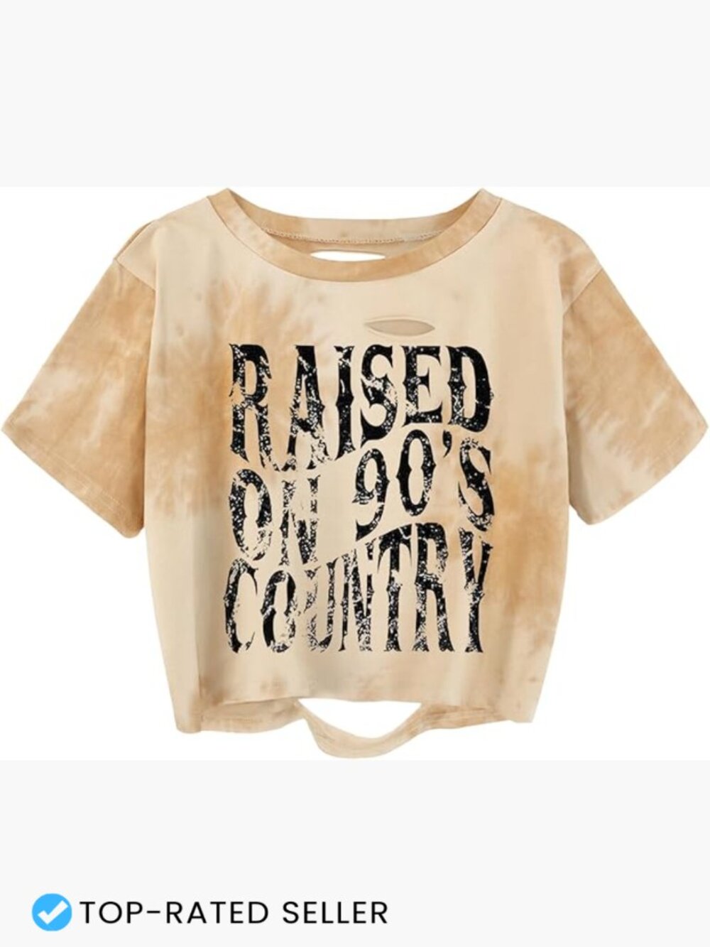 Beige 'Raised on 90's Country' Tie-Dye Crop Tee
